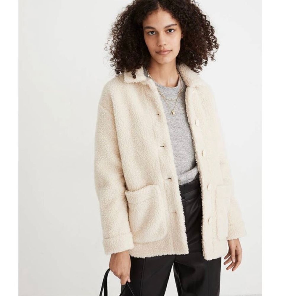 Madewell Cream Sherpa Teddy Walton Shirt Jacket Button Up Collared Size XL